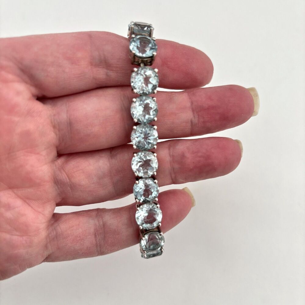 Sterling Silver 925 Blue Topaz Tennis Bracelet Old Money Parisian Capsule Luxury